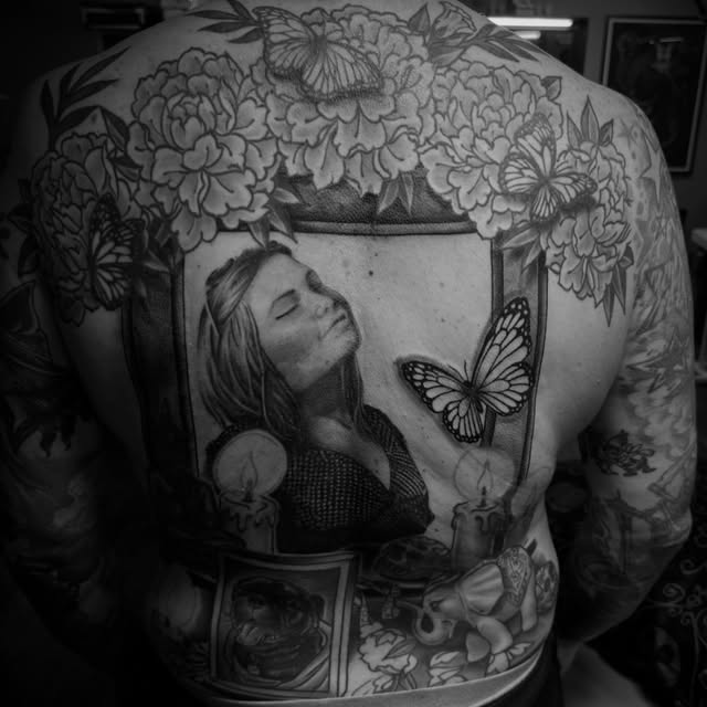 Black and grey floral back piece by Cyborgbrains
